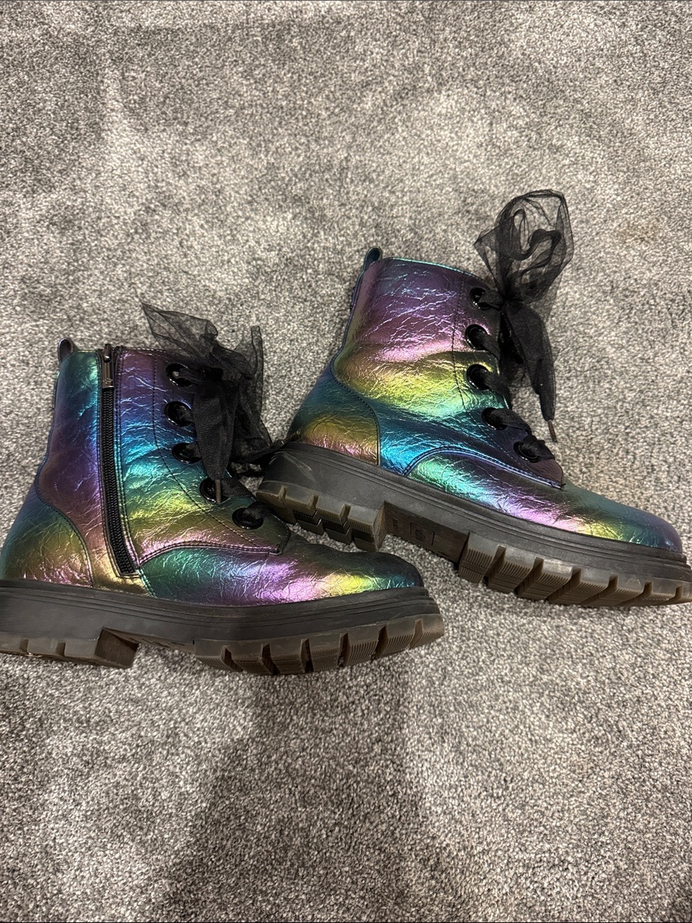 Nina Kids Chassy Metallic Iridescent Combat Boots Girls Size 6